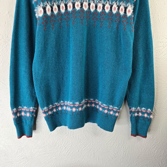 Sundance Fair Isle Henley Sweater S Blue Wool Blend Boho Cottage Cozy Pullover - Picture 11 of 13
